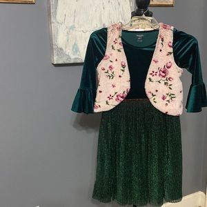 Dress Emerald  with pink Vest!!